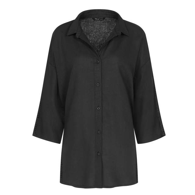 Boyfriend Shirt Linne/Viskos Black