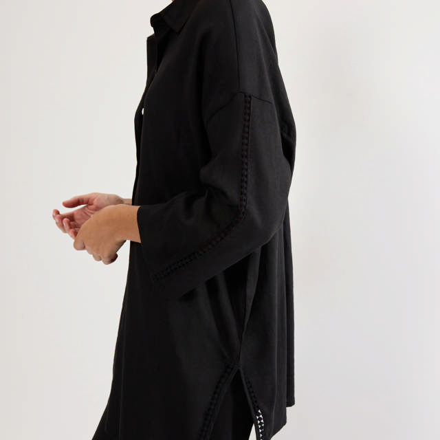 Boyfriend Shirt Linne/Viskos Black