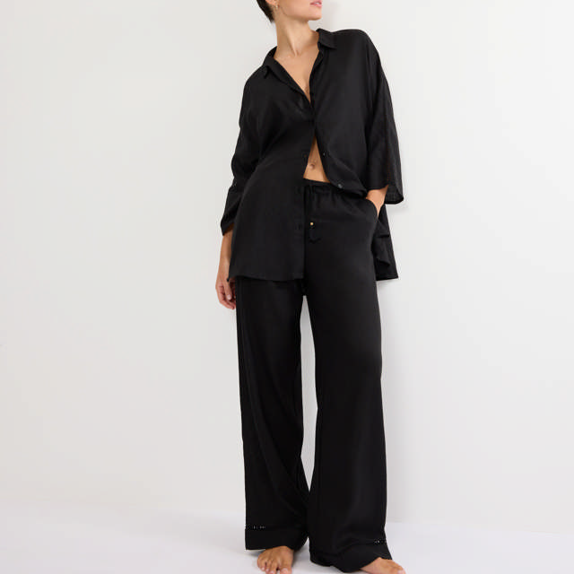 Boyfriend Shirt Linne/Viskos Black