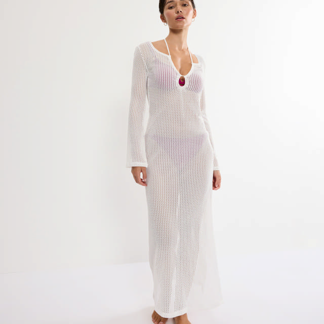 Strandklänning Lång Virkad Silk White