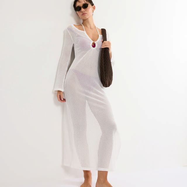 Strandklänning Lång Virkad Silk White