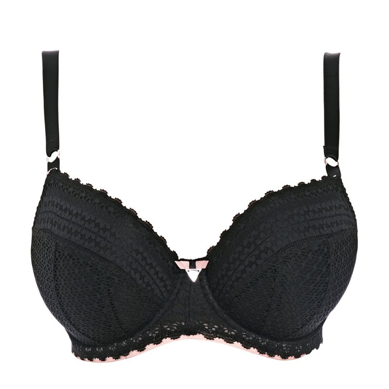 Daisy Lace Padded Half Cup Bra Noir
