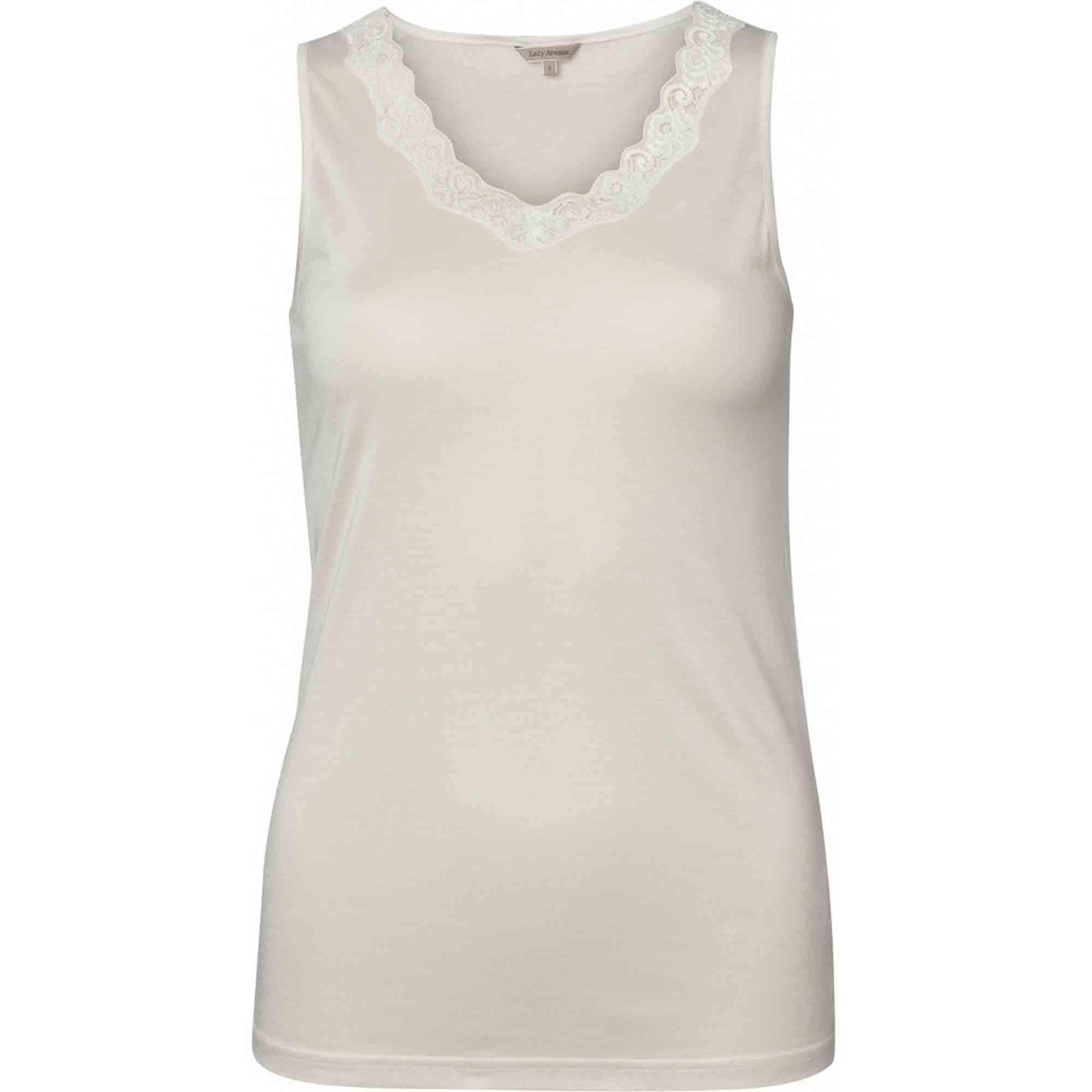 Silk Jersey Tank Top med spets Off-White