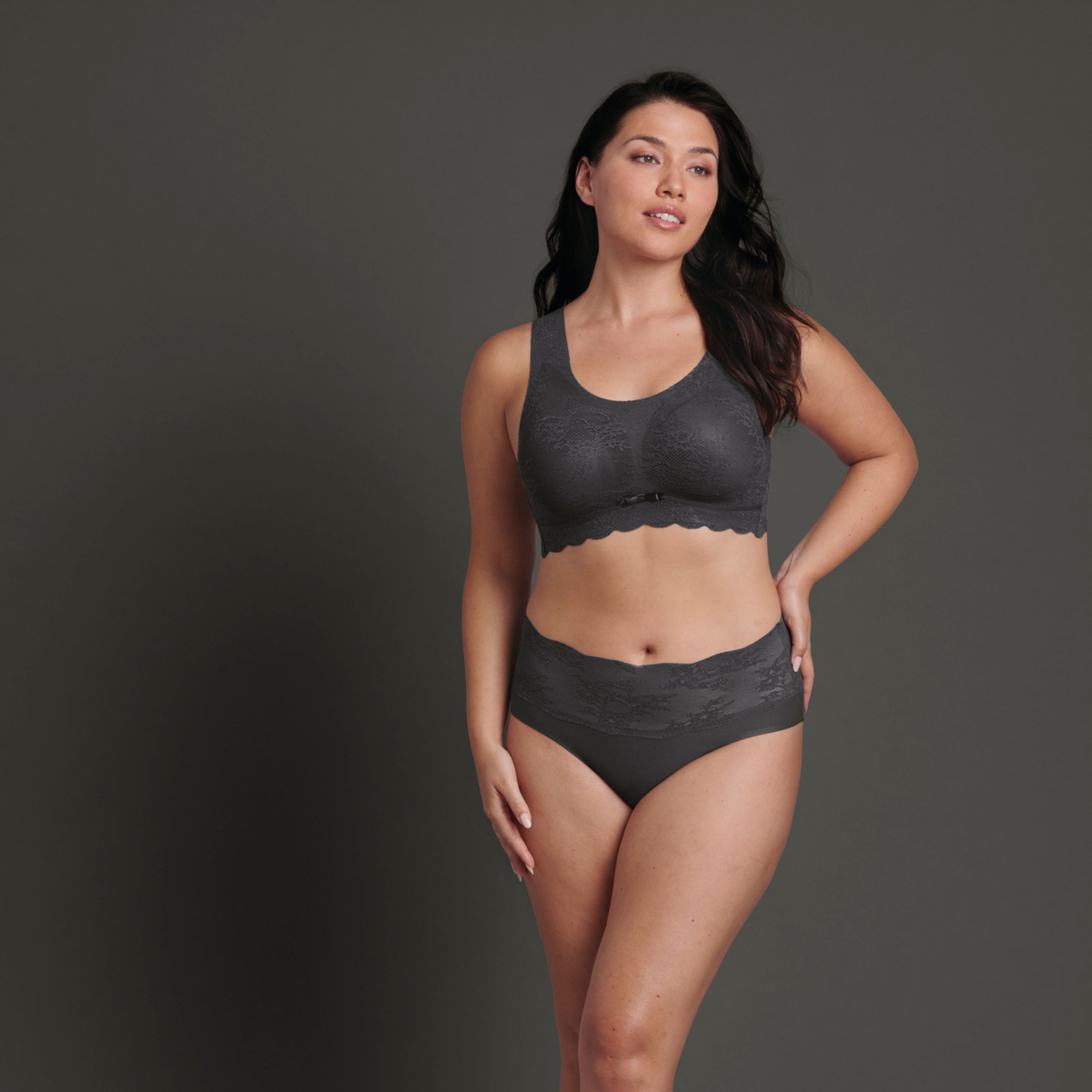 Essential High Waist Briefs Lace Anthracite