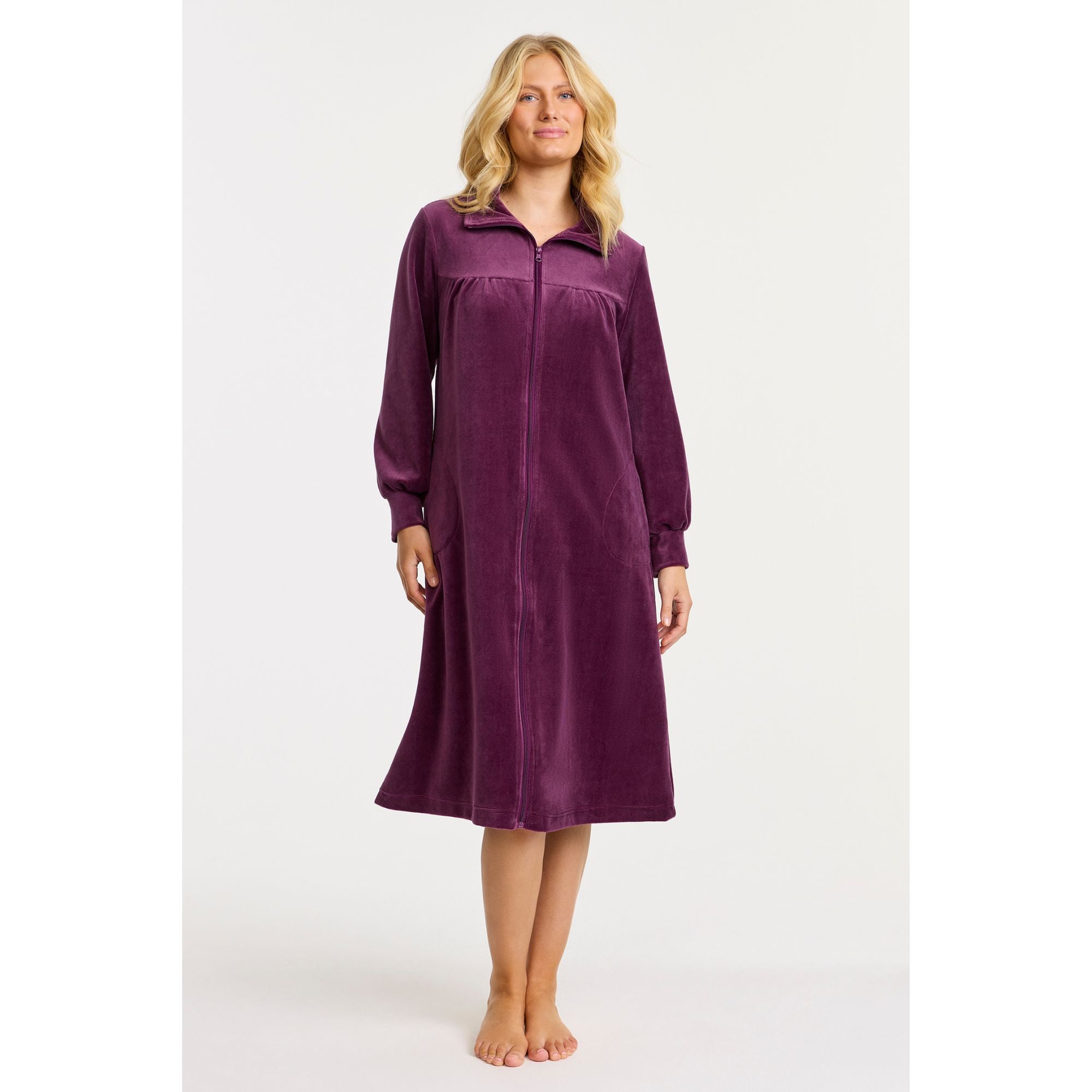 Morgonrock Velour med Blixtlås Aubergine