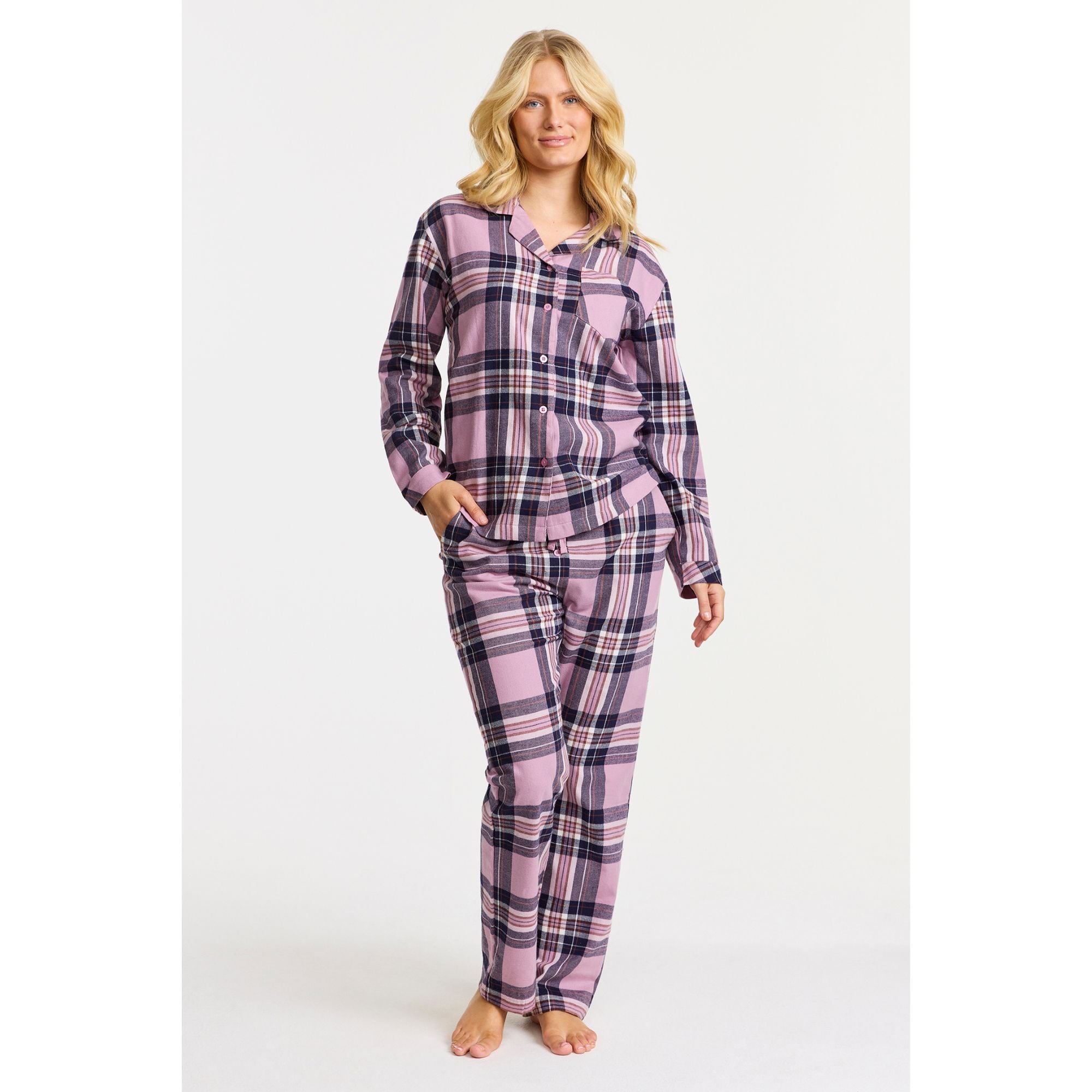 Pyjamas Flanell Rutig Light Heather