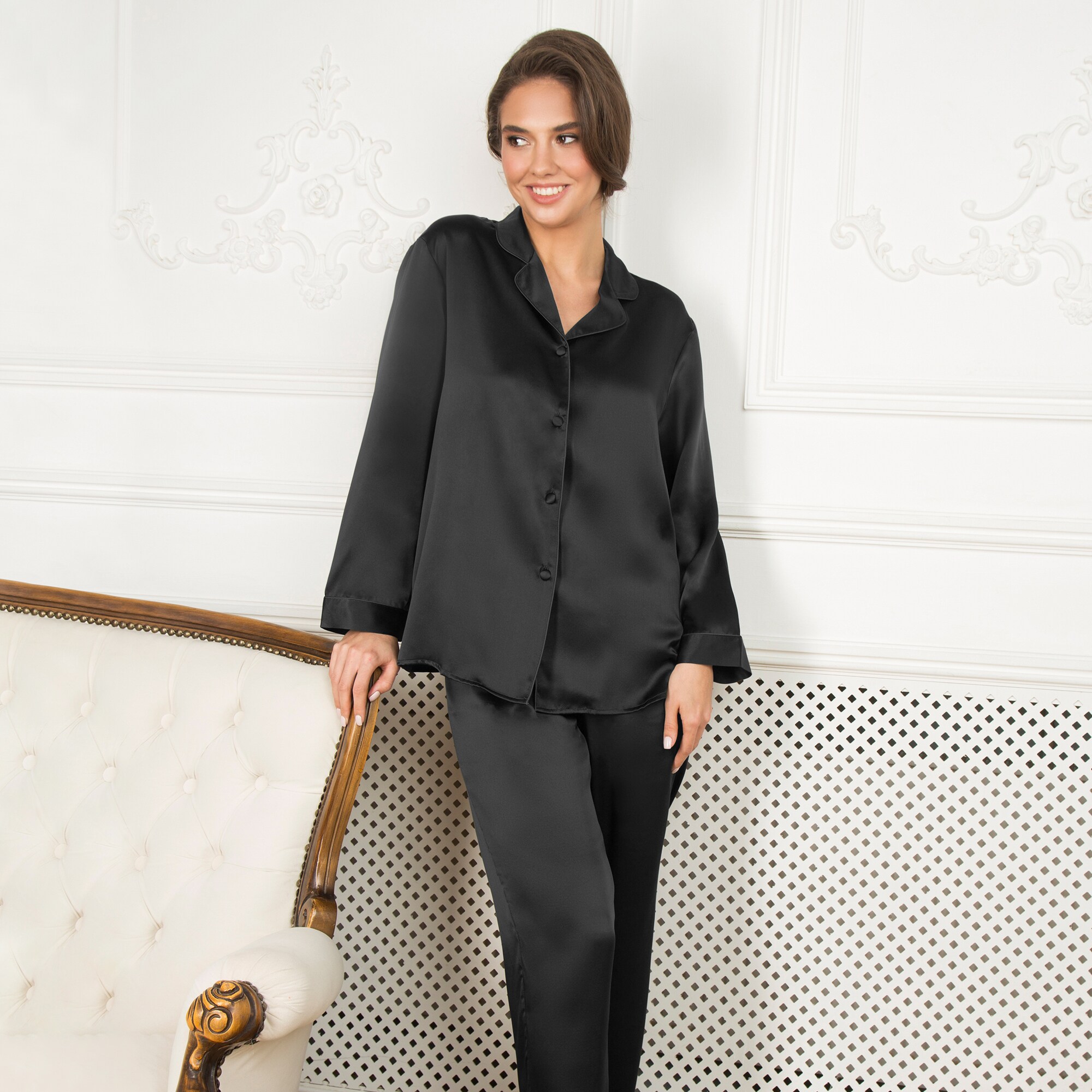 Pure Silk Classic Pyjamas Black