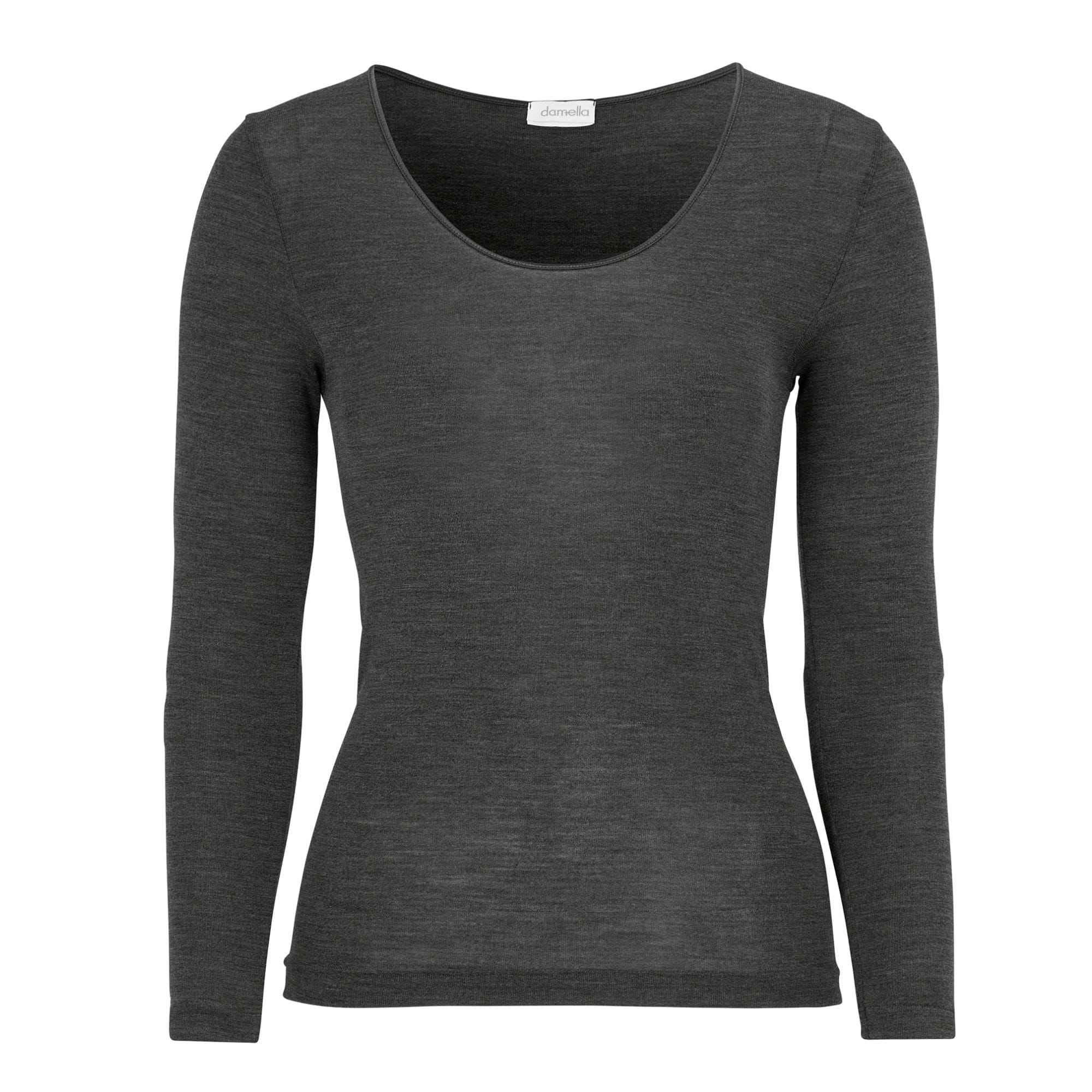 Knitted Wool/Silk Top Long Sleeves Dark Grey Melange