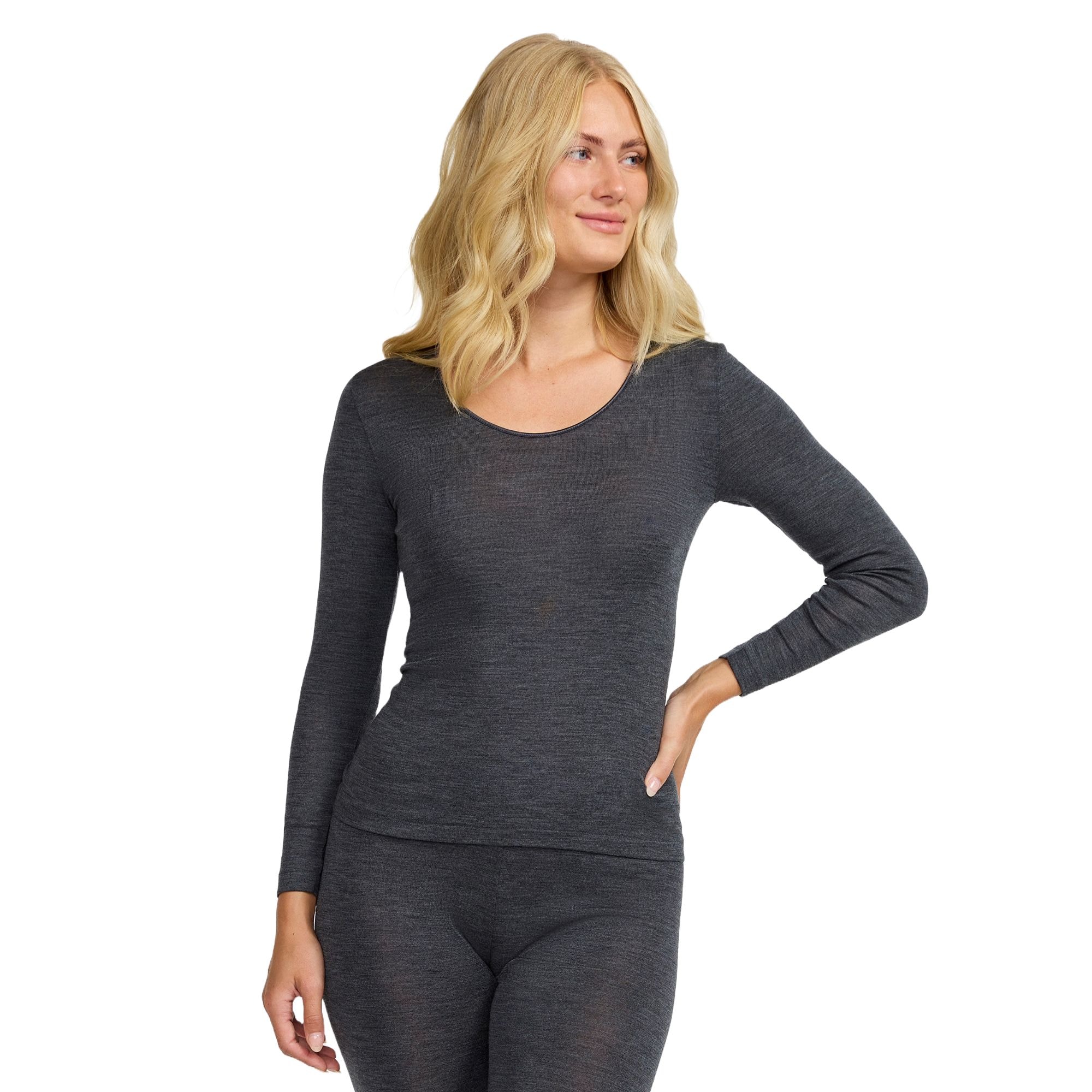 Knitted Wool/Silk Top Long Sleeves Dark Grey Melange