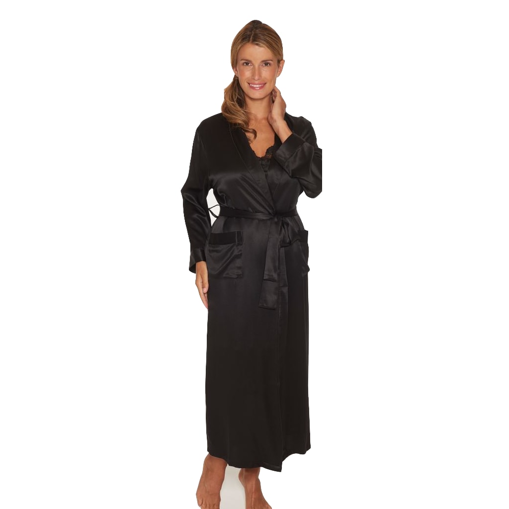Pure Silk Long Robe & Kimono Black